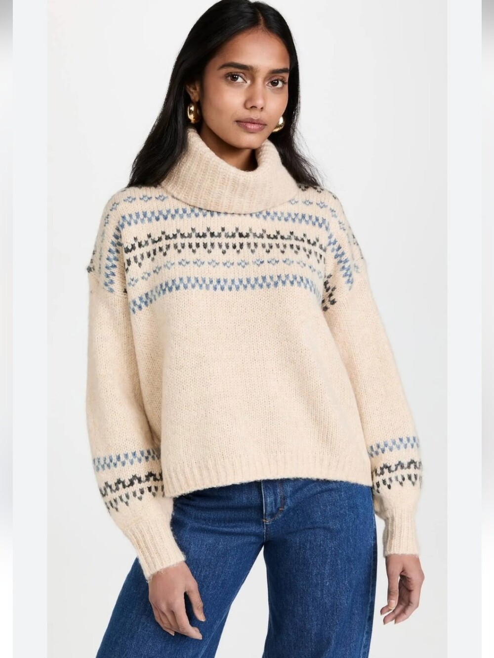 Madewell Somervell Cream Fair Isle Wool Cowl Neck Sweater Size XS